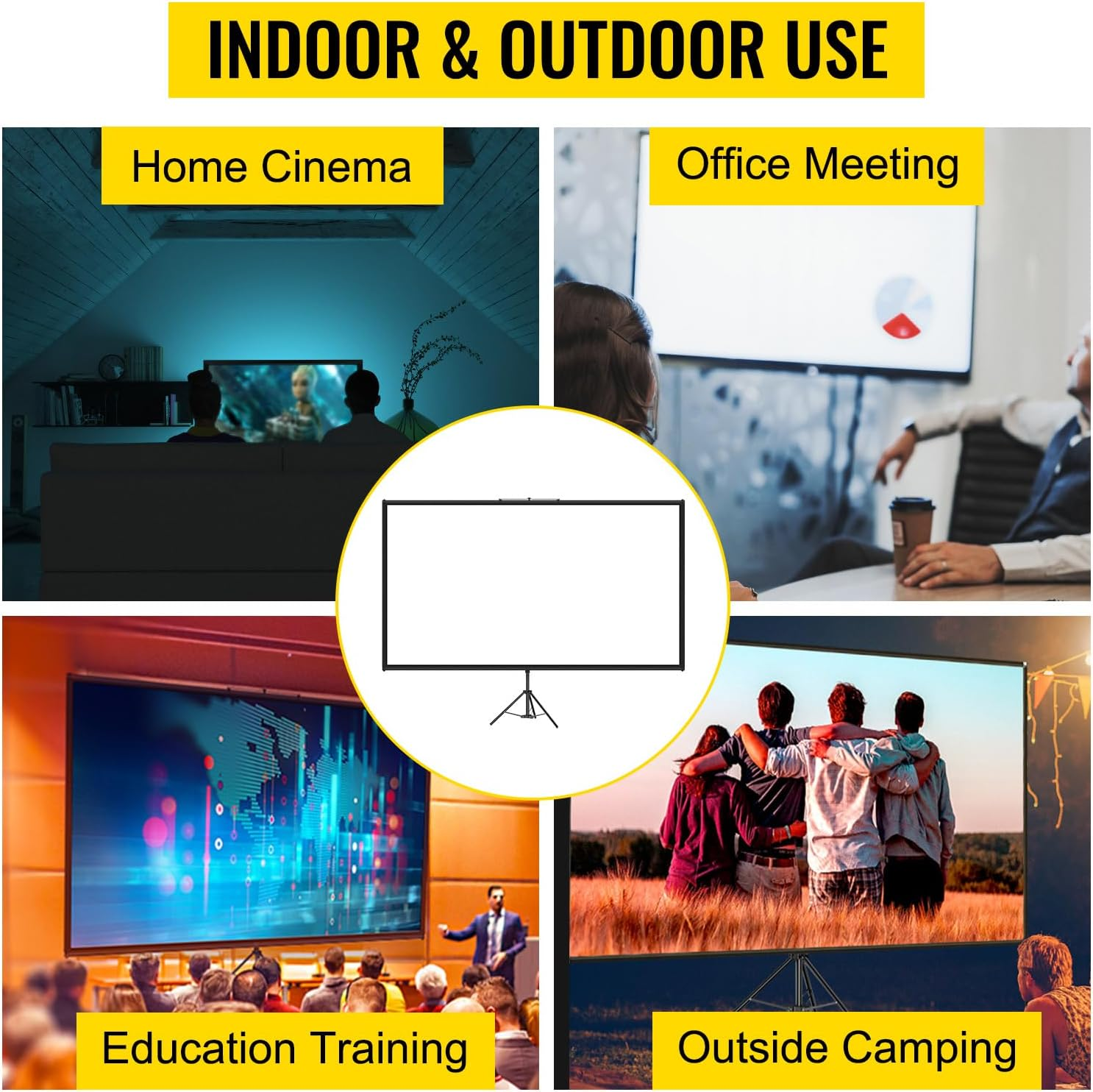 VEVOR Tripod Projector Screen with Stand 100Inch 16:9 4K HD Projection Screen Stand Wrinkle-Free Height Adjustable Portable Screen for Projector Indoor & Outdoor for Movie, Home Cinema, Gaming, Office image number 2