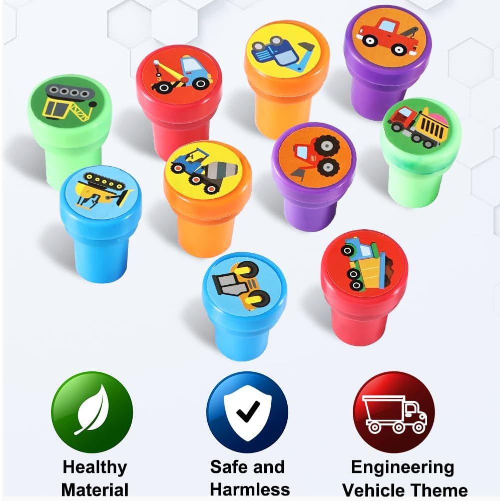 Pack of 20 Digger Children'S Stamps, Self-Inking Construction Truck Stamps, Construction Party Favours for Children'S Birthday, Party Accessories, Construction Site Stamp, Classroom Rewards image number 4