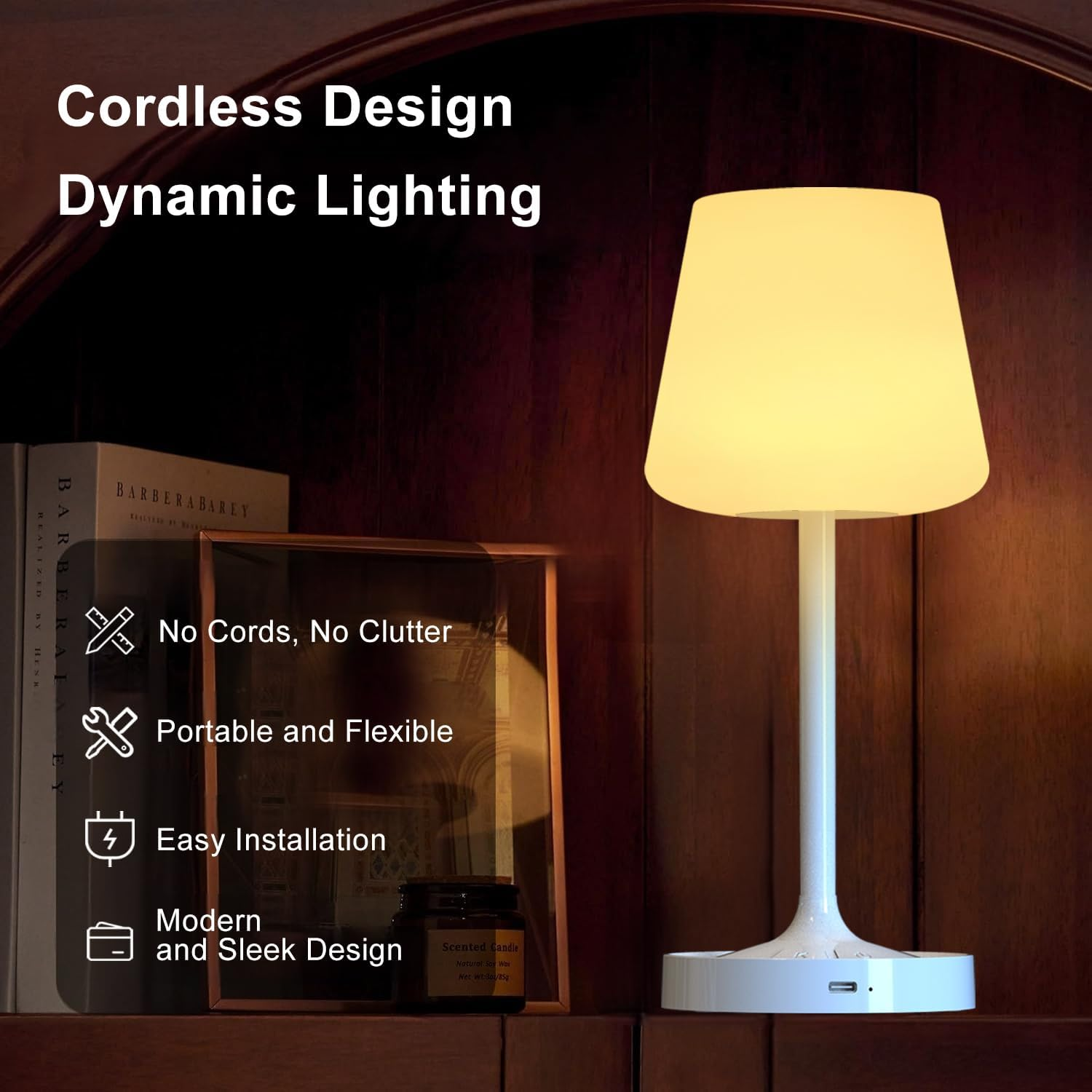 Waterproof Lampshade Portable Shower Lamp with 3 Colors&5 Brightness,Rechargeable Mechanical Button Dimmable Bedside Table Lamp,Cordless Table Lamp Suitable for Bedroom,Kitchen,Camping,Outdoor(White) image number 3