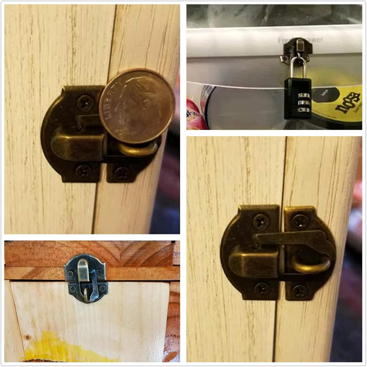 Dophee 12Pcs Antique Brass Decorative Hasp Jewelry Wooden Box Hasp Latch Lock with Screws image number 3