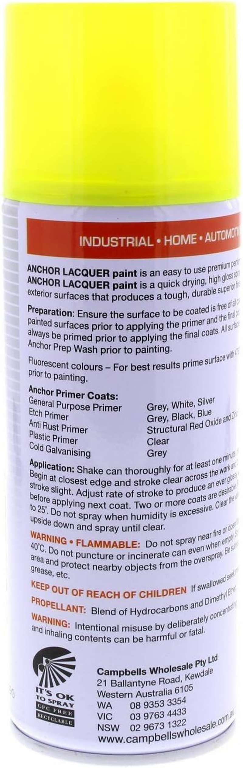 Anchor Spray Paint, Fluorescent Yellow, 300 G image number 5