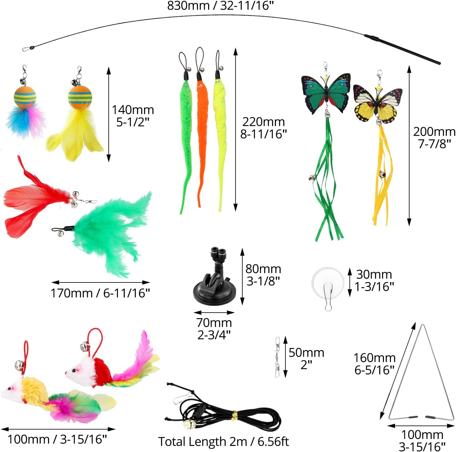 QWORK&reg; 20 Pieces Cat Toys Interactive Cat Toys with Feathers, Balls and Suction Cups image number 6