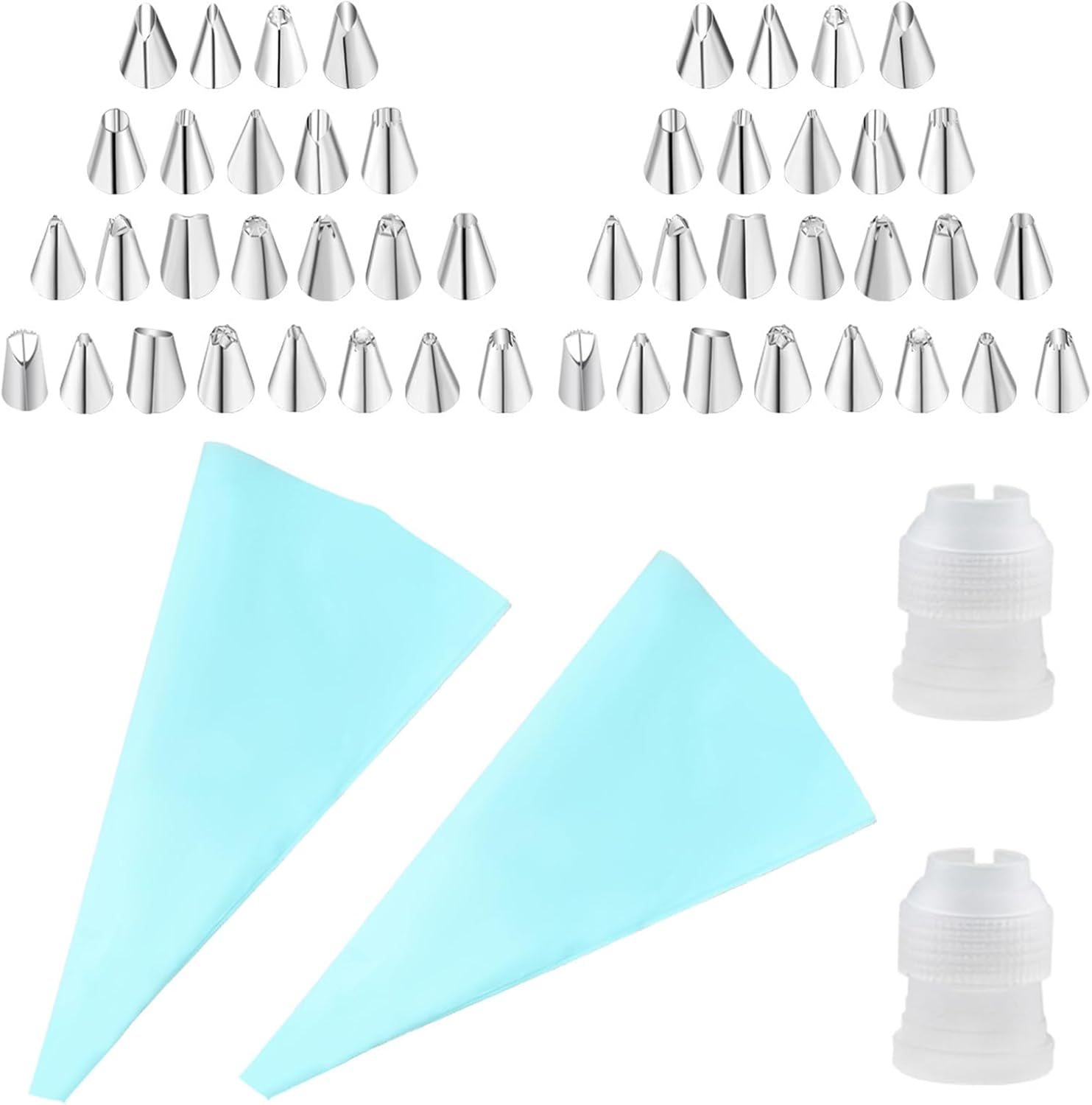 2 Piping Bag+48 Nozzles Tips+2 Converter Set, Stainless Steel Frosting Tips with Reusable Pastry Bag, Cake Decorating Supplies, Icing Piping Kit, DIY Kitchen Tool for Pastry Dough Cookie Cupcake (52) image number 2