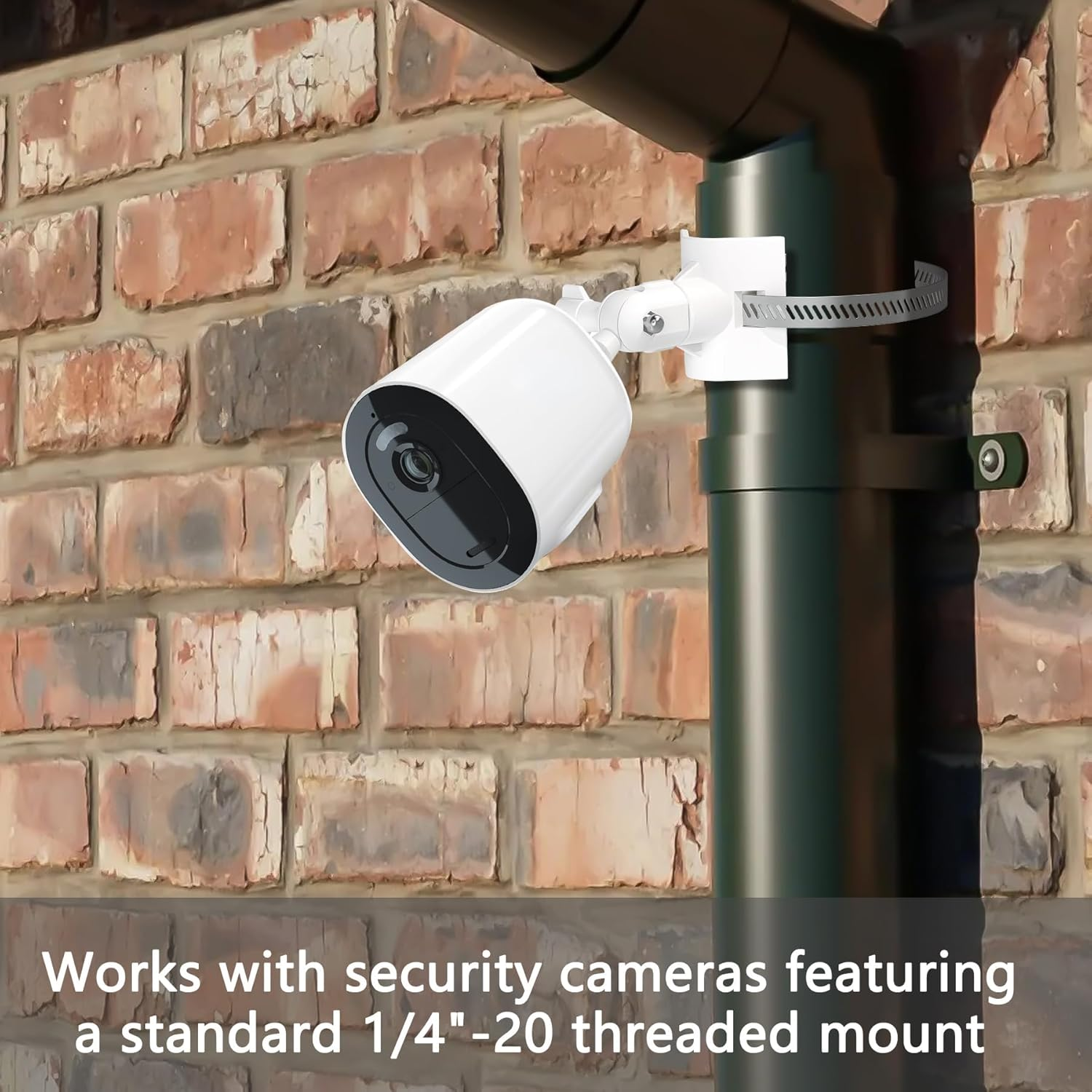 Universal Adjustable Stainless Mount Bracket Outdoor Security Camera 360 Degree Hoop Hose Clamp Pipe Poles Mount No-Drill Holes Compatible with Reolink/Nest/Arlo/Eufy/Wyze and Other Camera (White) image number 4