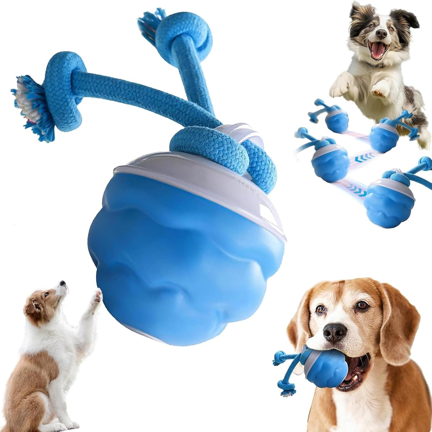 Interactive Dog Ball Toy, USB Rechargeable Squeaky Interactive Rolling Dog Toys Ball, Automatic Moving Dog Ball Chew Toy with Fun Rope for Small/Medium/Large Dog Cat Indoor/Outdoor Boredom Enrichment image number 6