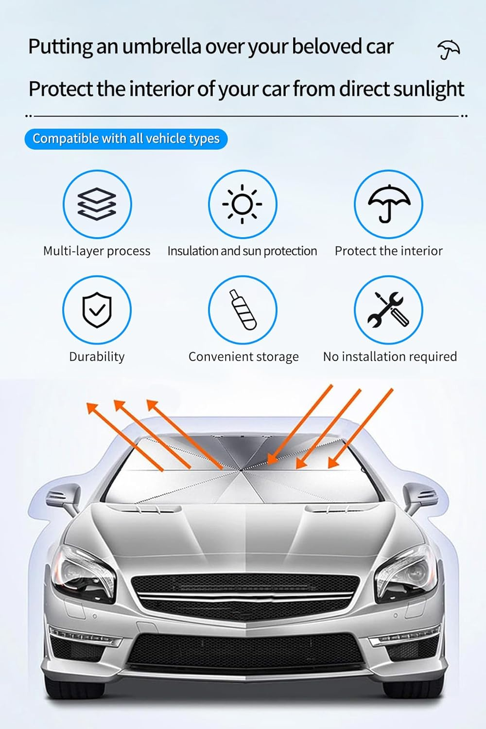 Car Windshield Sunshade Umbrella - Foldable Car Windshield Sun Shade Cover, 5 Layers UV Block Coating, Front Window Heat Insulation Protection, for Auto Sedan, SUV Wind Shield (132&times;72Cm) image number 1