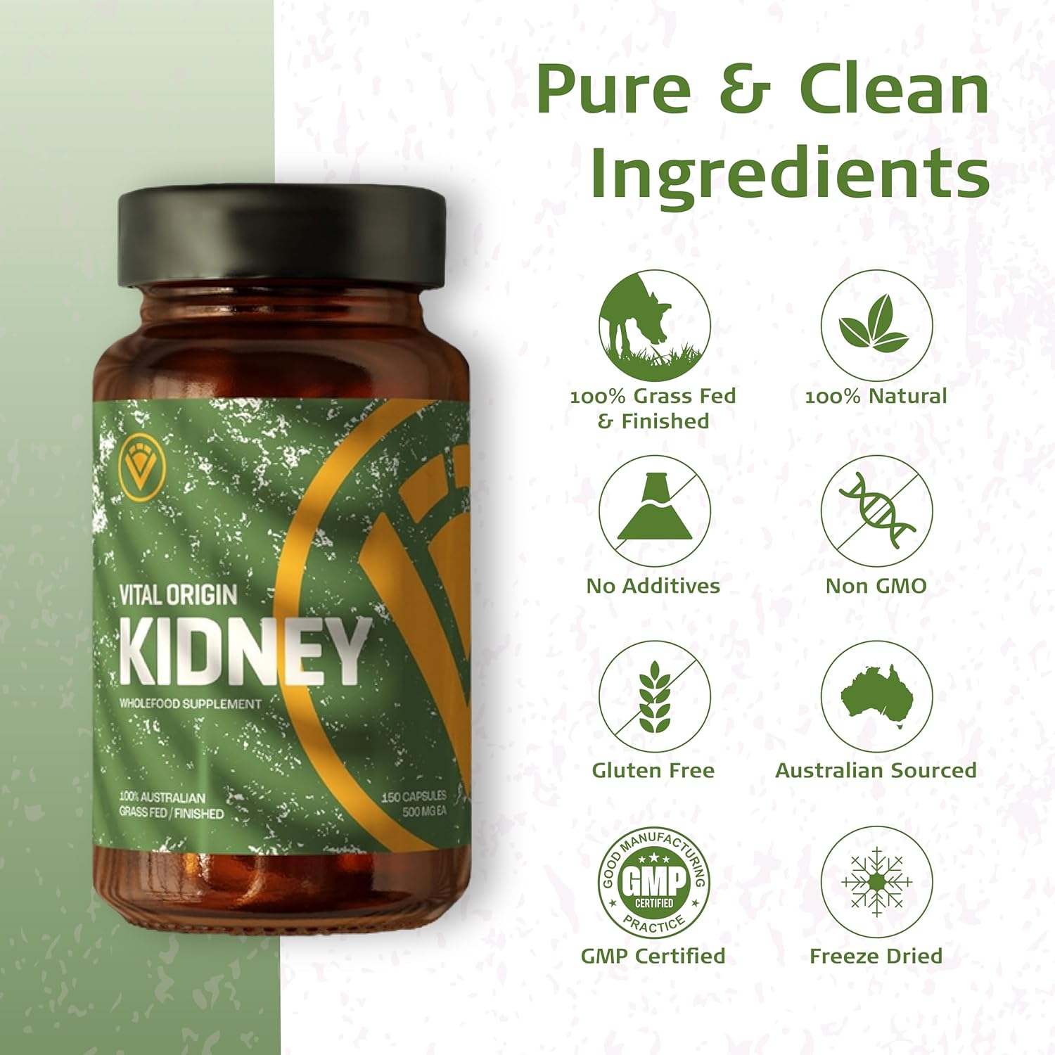 Beef Kidney Capsules | Regenerative Grass-Fed & Finished | Natural DAO, Selenium, Iron, B12 | Skin, Hair, Nails, Allergies | 120 Capsules image number 3