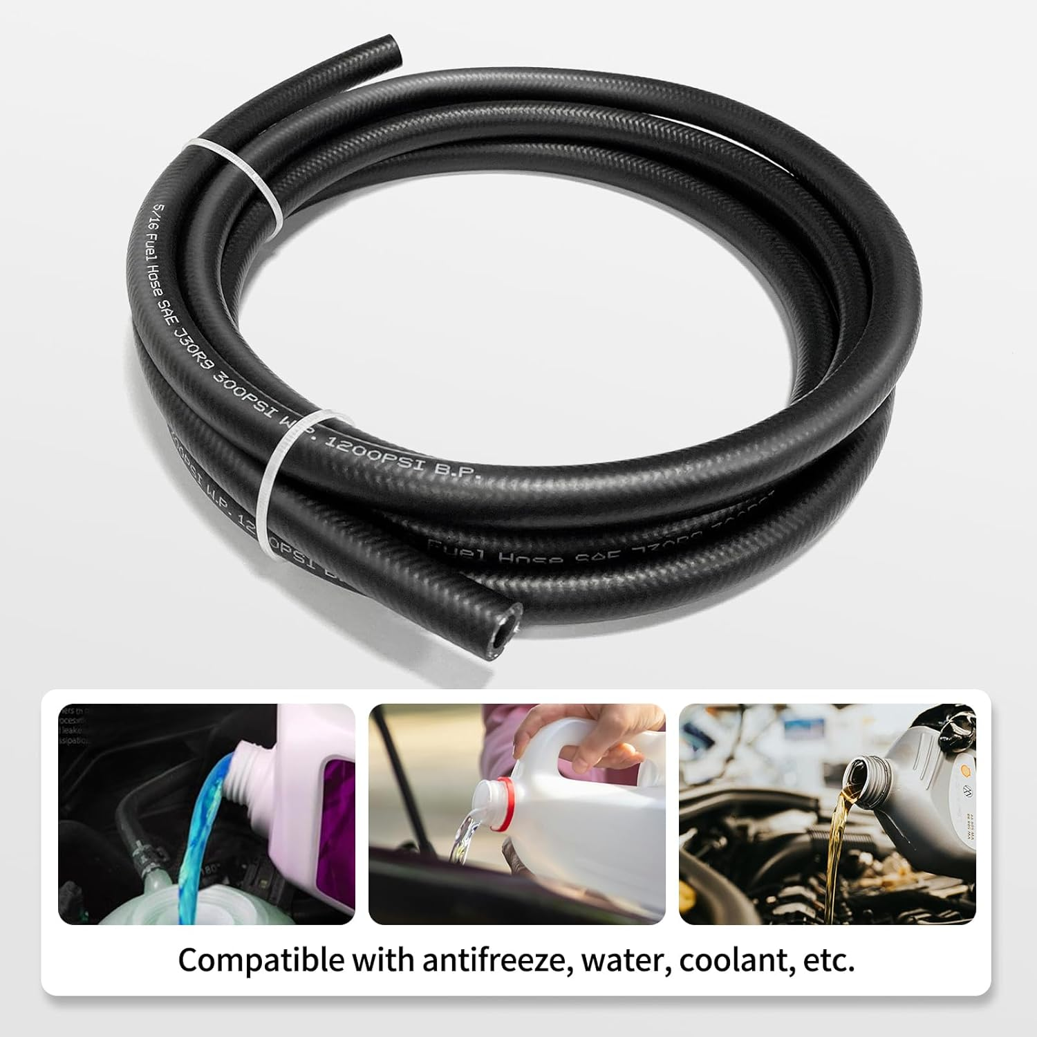 1/4 Inch ID Fuel Hose, 6Mm ID High Pressure Fuel Line NBR Rubber Hose, for Automotive, Marine Engine Tube Fuel System Hose Black - (5M/16FT) image number 5