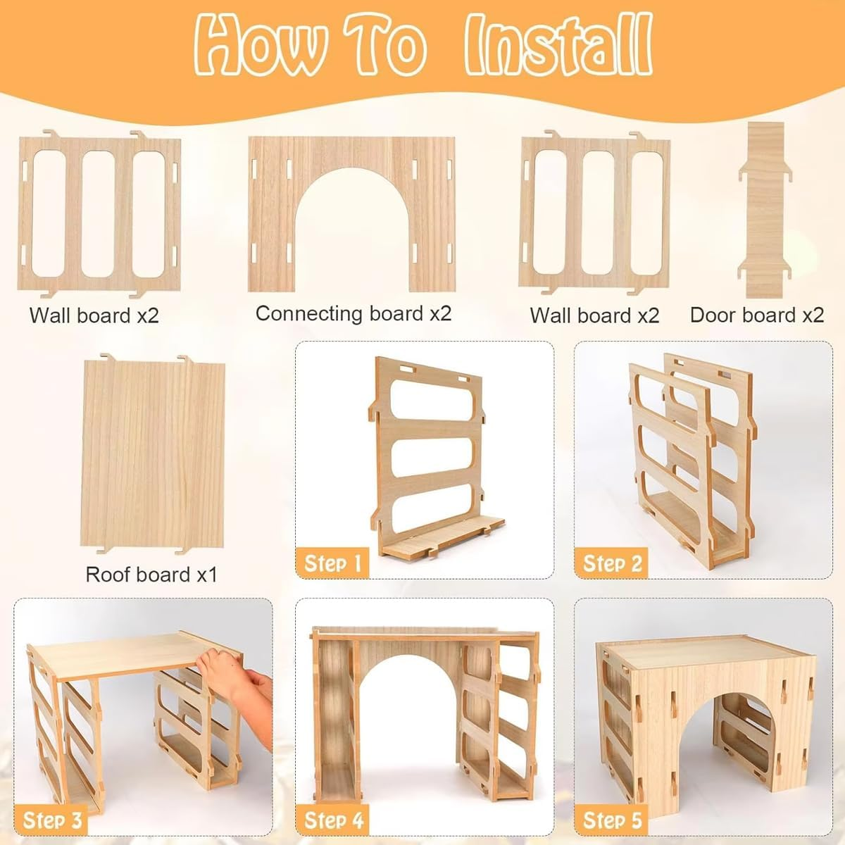 AIMALL Three-In-One Wooden Hay Feeder Bunny Tunnel Hideout Villa for Rabbit Guinea Pig Hamster, Pet Feeding Station with Hay Rack and Shelter, Easy to Clean image number 4