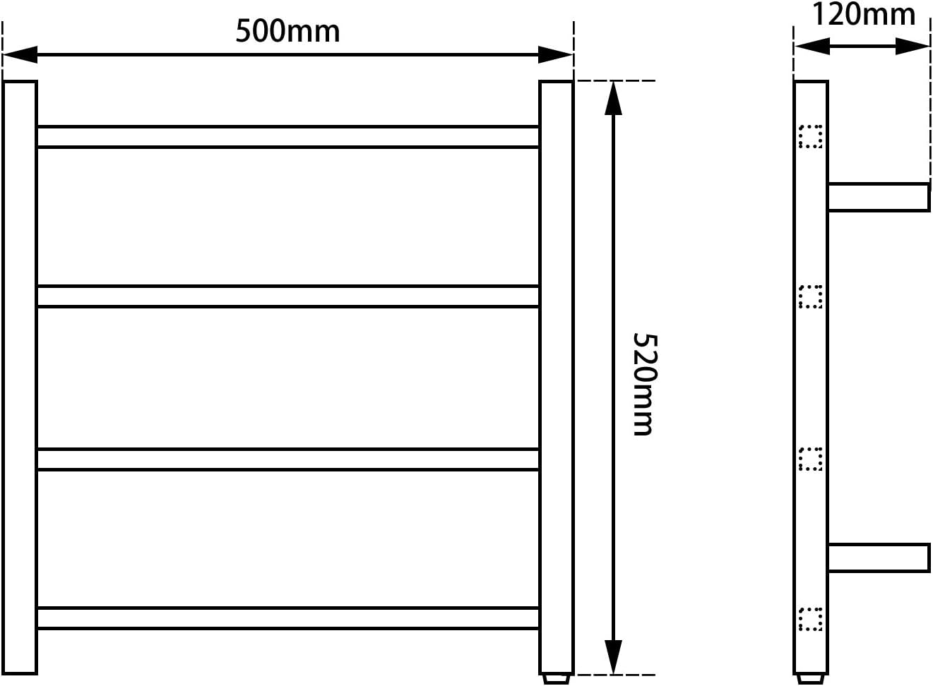 Electric Heated Towel Rack Wall Mounted Towel Rail 4 Bars Square (Black)