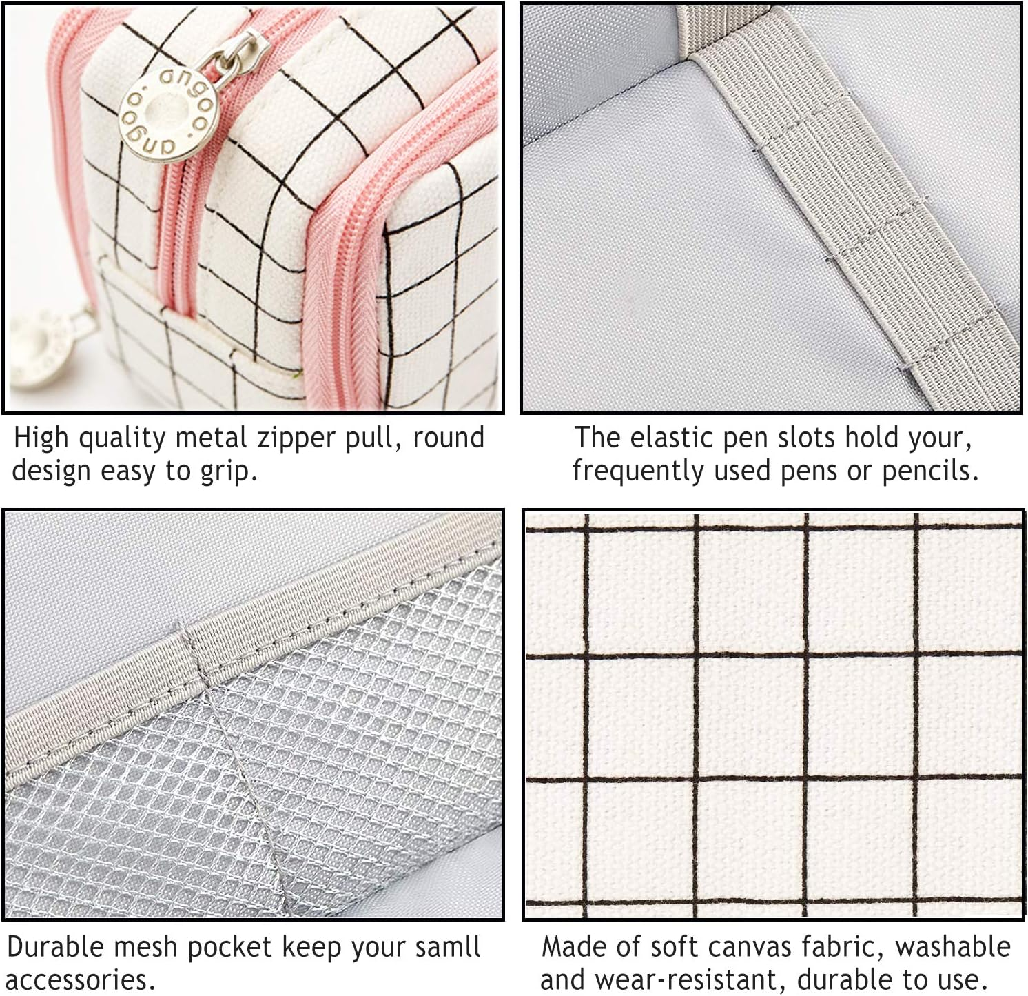 Sebeli Pencil Case Big Capacity 3 Compartments Pouch Stationery Art Pen Bag for Girls Teens Students School & Office Supplies - Plaid White