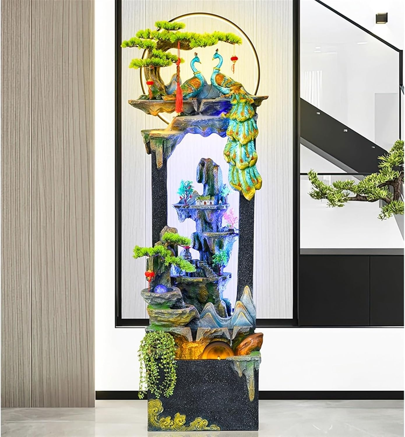 Outdoor Fountain Peacock Decoration Fish Tank, Courtyard Living Room Home Automatic Circulation System Rockery Fountain Water(L) image number 3