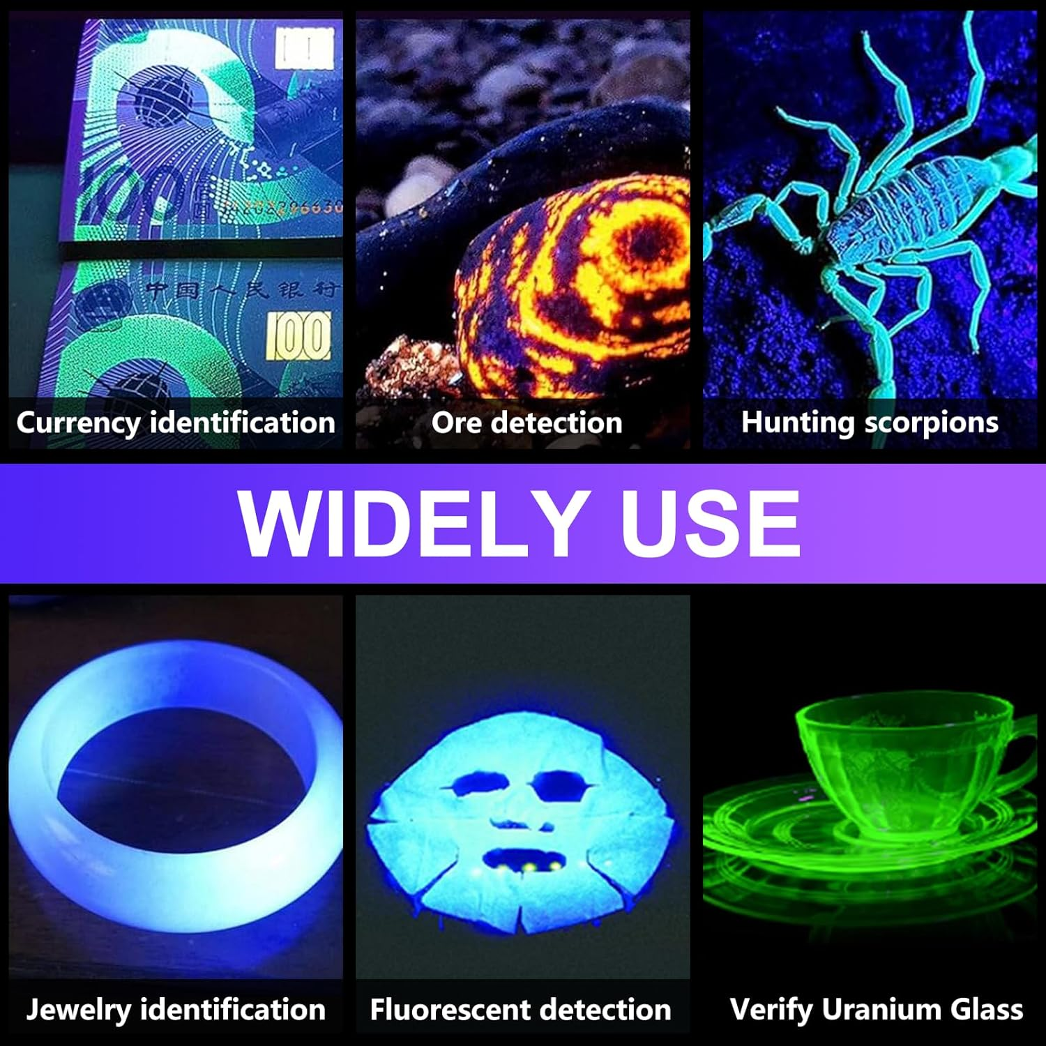 365Nm UV Light Torch, Powerful Black Light Torch With, Rechargeable UV Resin Light, Professional UV Flashlight for Pet Urine Detection, Resin Curing, Rocks, Scorpion image number 1