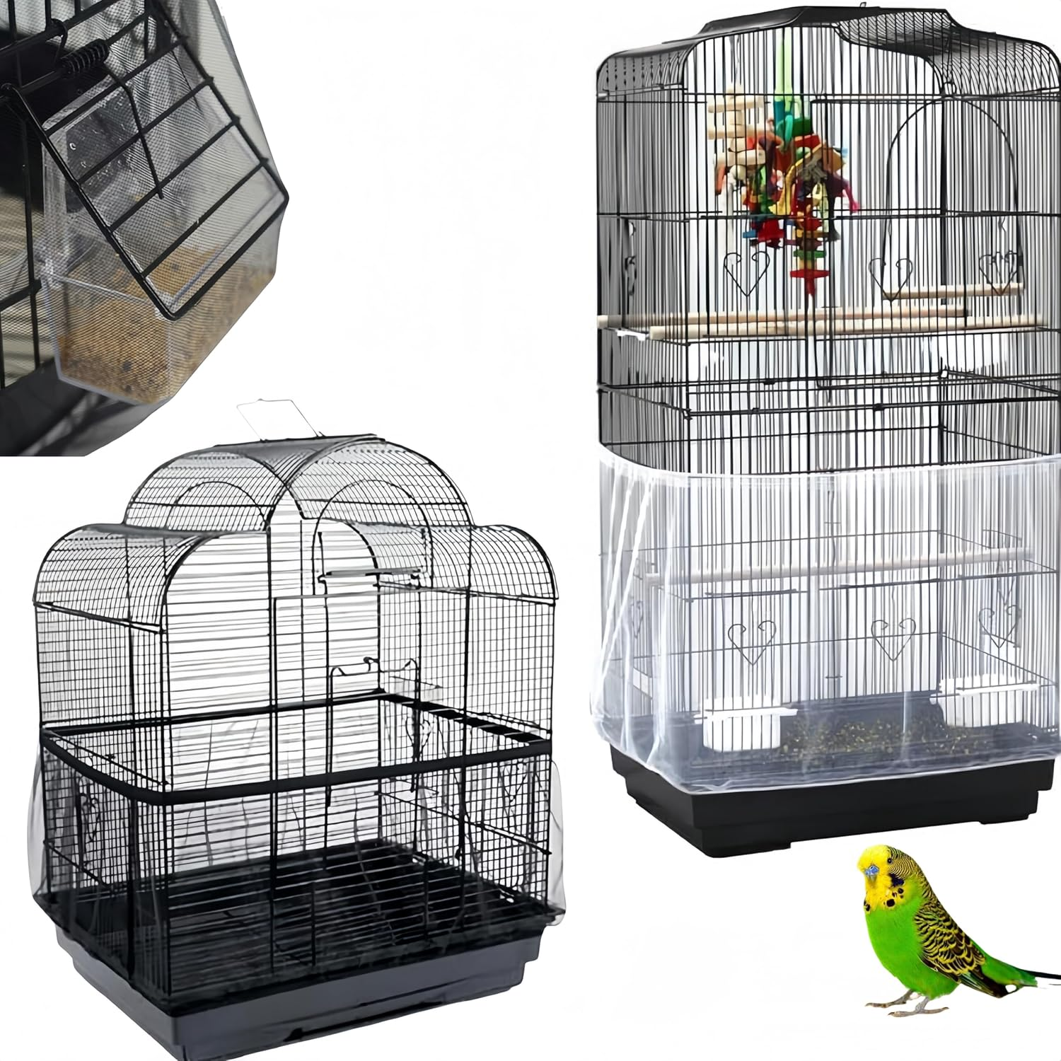 2 Pcs Bird Cage Guard Nylon Net Seed Catcher, Bird Cage Cover Mesh Netting, Birdcage Dust Guard Splash Proof Cloth, Extensible for All Kinds of Cages with a Circumference of 90 Cm to 200 Cm