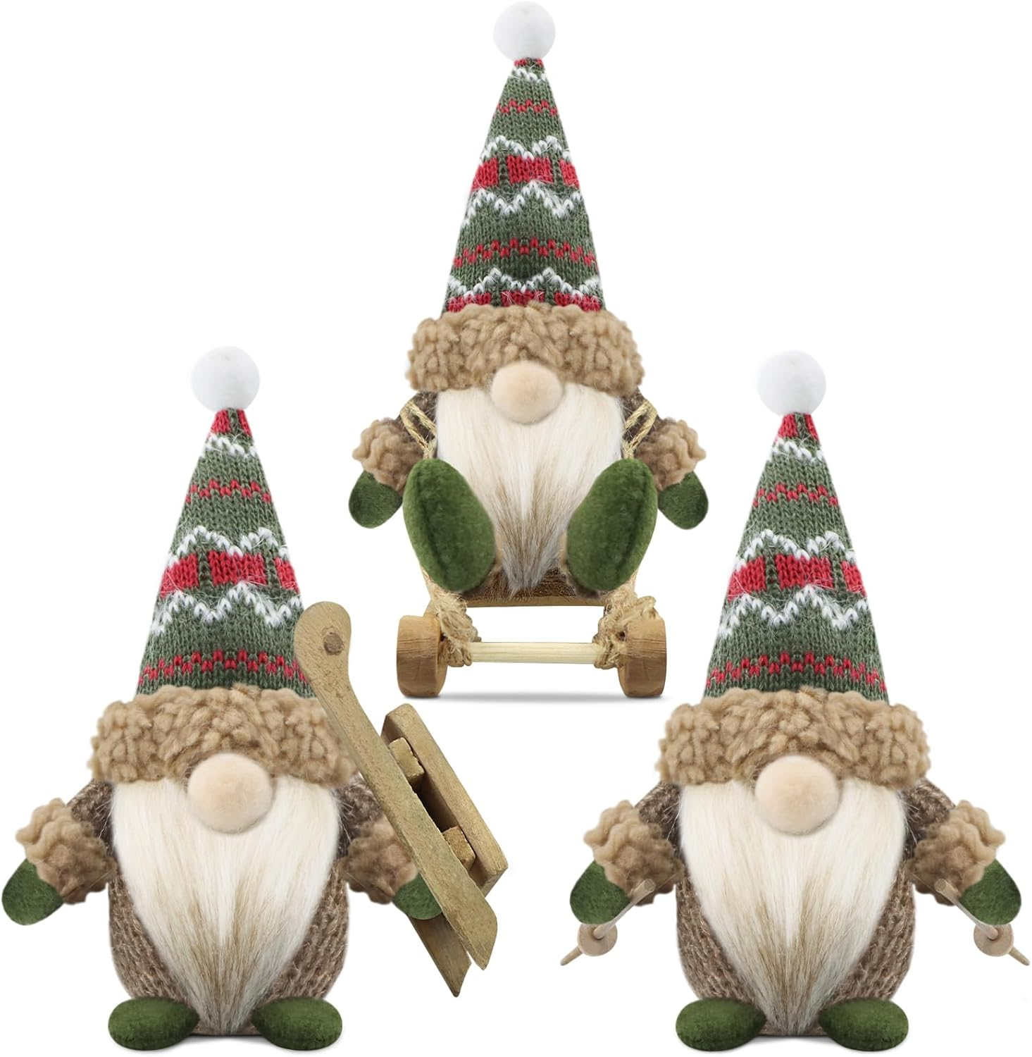 Gehydy Set of 3 Christmas Gonk Decorations Handmade Sled Gnome Plush Stuffed Xmas Decor for Home Kitchen Farmhouse - Brown