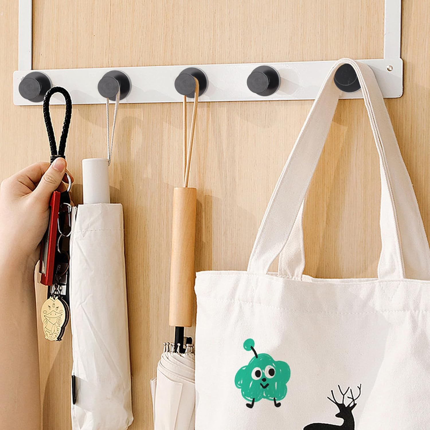 MIN CI Strong Magnetic Hooks Heavy Duty Push Pin Magnet Hooks for Home Hanging Cruise Ship Camping Grill Kitchen Fridge Garage and Refrigerator 1.42In Black 4 Pack image number 5