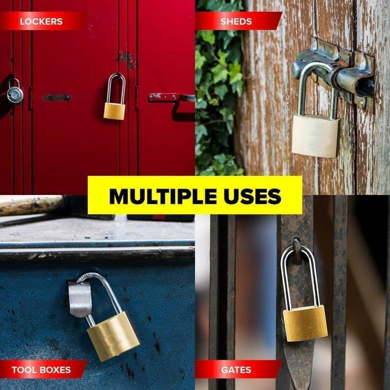 LEDON Keyed Padlock Solid Brass Lock, 25Mm Padlock with 3 Keys for Sheds, Storage Unit School Gym Locker, Fence, Toolbox, Hasp Storage (2) image number 2