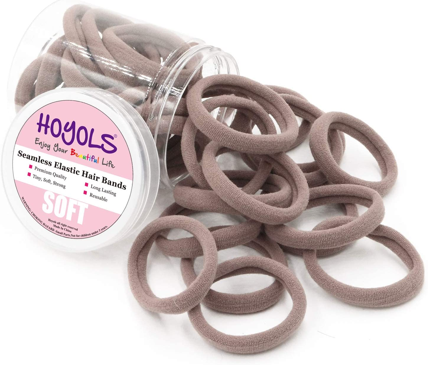 HOYOLS 50 Pcs Soft Elastic Hair Ties, Large Nylon Fabric Ponytail Holder Bands for Thick Heavy Curly Hair Seamless Scrunchies Headbands No Slip No Damage (Espresso)