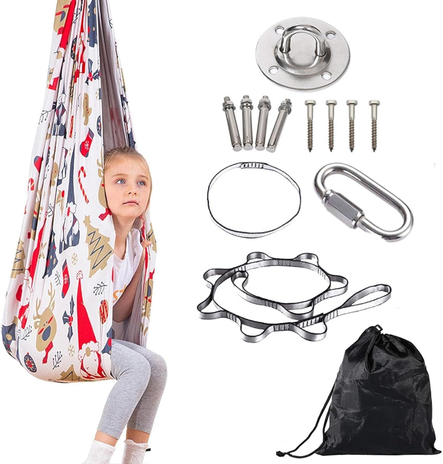 Visuivit Sensory Swing for Kids, Therapy Swing Indoor Outdoor, Healing & Relaxing Cuddle Indoor Swings for Kids with Autism, ADHD, Sensory Processing Disorder (Rainbow, Single Layer)