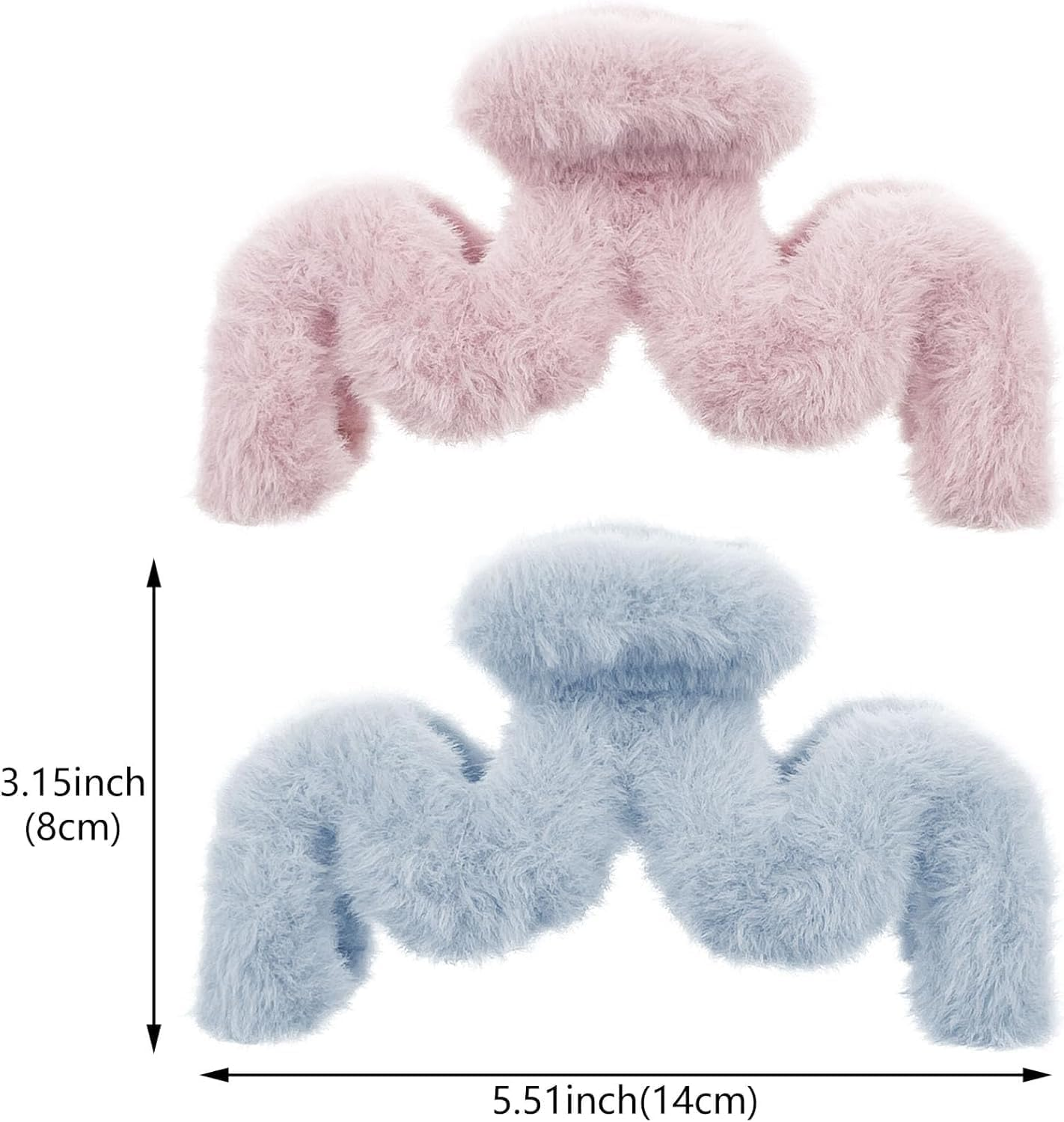 2 Pcs Fuzzy Fluffy Plush Large Hair Claw Clips Pink Blue Cute Wavy Hair Claws M-Shaped Jumbo Jaw Clips Strong Hold Hair Clips for Thick Long Curly Hair Women Girls (Leather Powder+Light Blue, One Size) image number 2