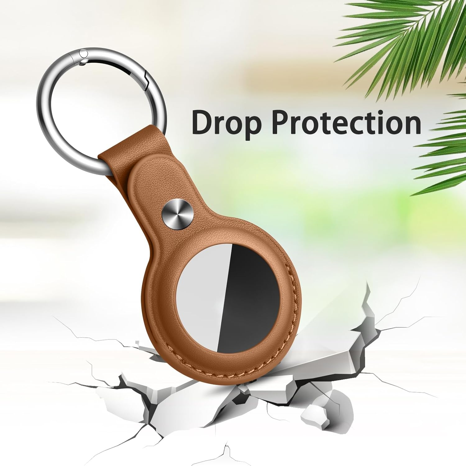 [4 Pack] Leather Air Tag Cases Keychain Air Tag Holder with Anti-Lost Key Ring, Anti-Scratch Soft Leather Lightweight Secure Holder Protective Cover image number 4