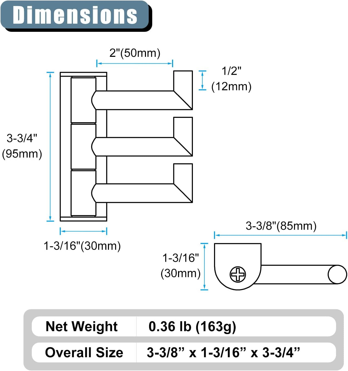 Angle Simple Towel Hook for Bathroom, SUS 304 Stainless Steel Foldable Robe Towel Holder, Wall Coat Hook, Polished Chrome image number 5
