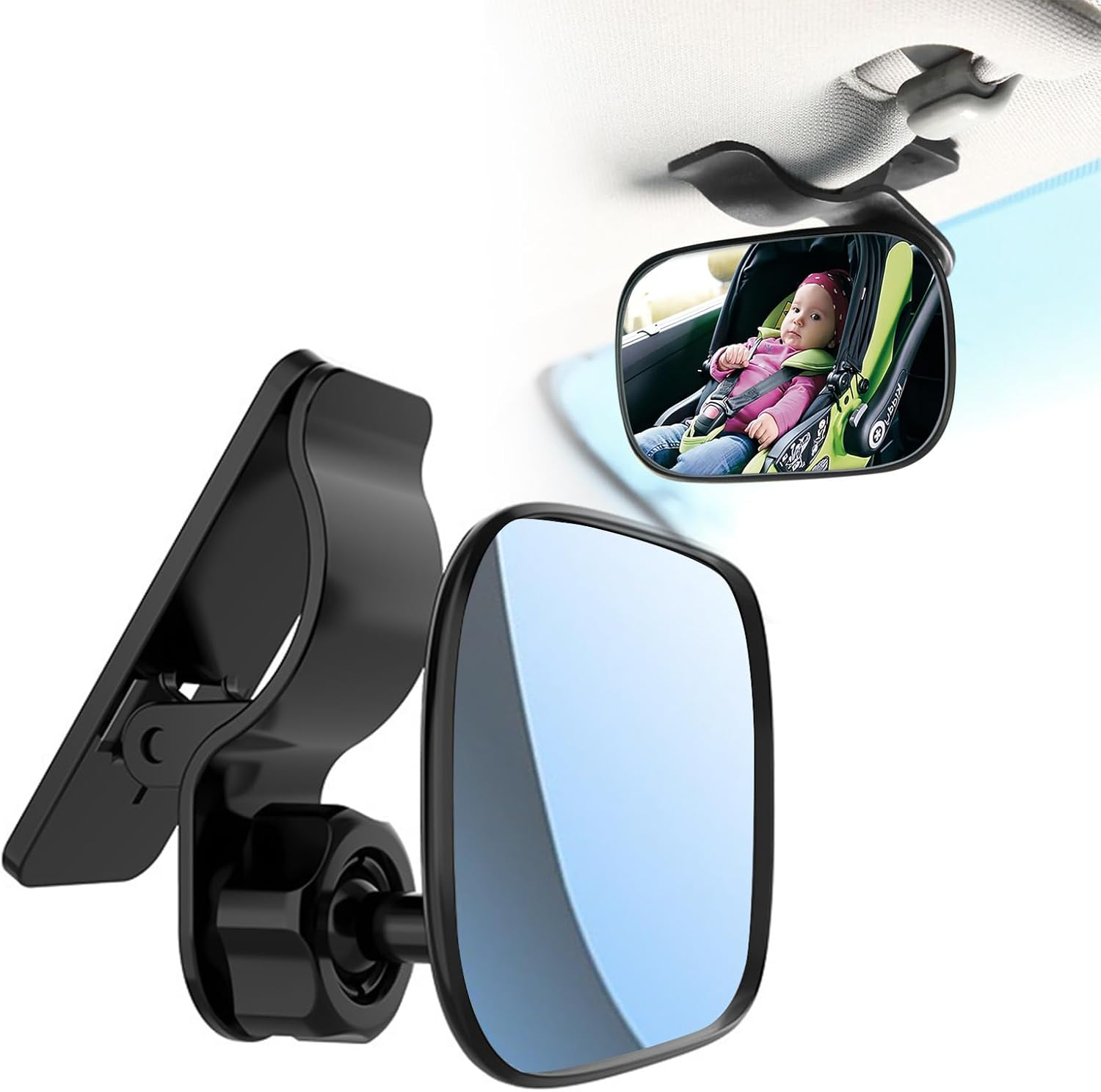 Baby Car Mirror,With Clip Back Seat Mirror to See Baby,360&deg; Adjustable Convex Mirror for Infant Backseat,Automotive Interior Rearview for Viewing Rear Baby,360&deg; Rotation,Spring Clamp,Shatterproof image number 5