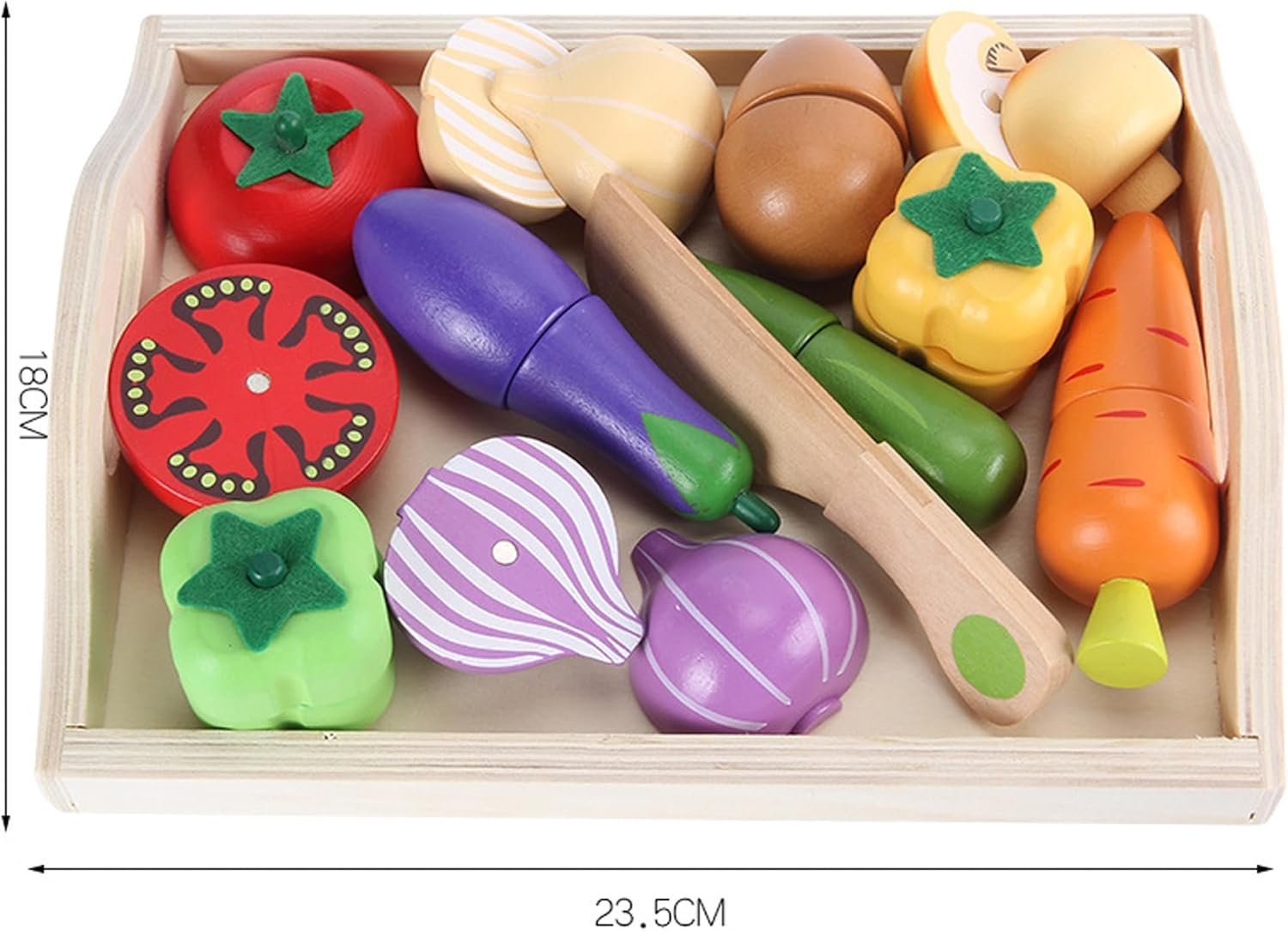 BEACENOV Wooden Play Food Toy for Toddler,Kids Kitchen Play Food Set,Play Kitchen Accessories,Pretend Play Toy Food Set,Toddler Montessori Educational Toy for Boys Girls Gift,Cutting Fruits Vegetables image number 4
