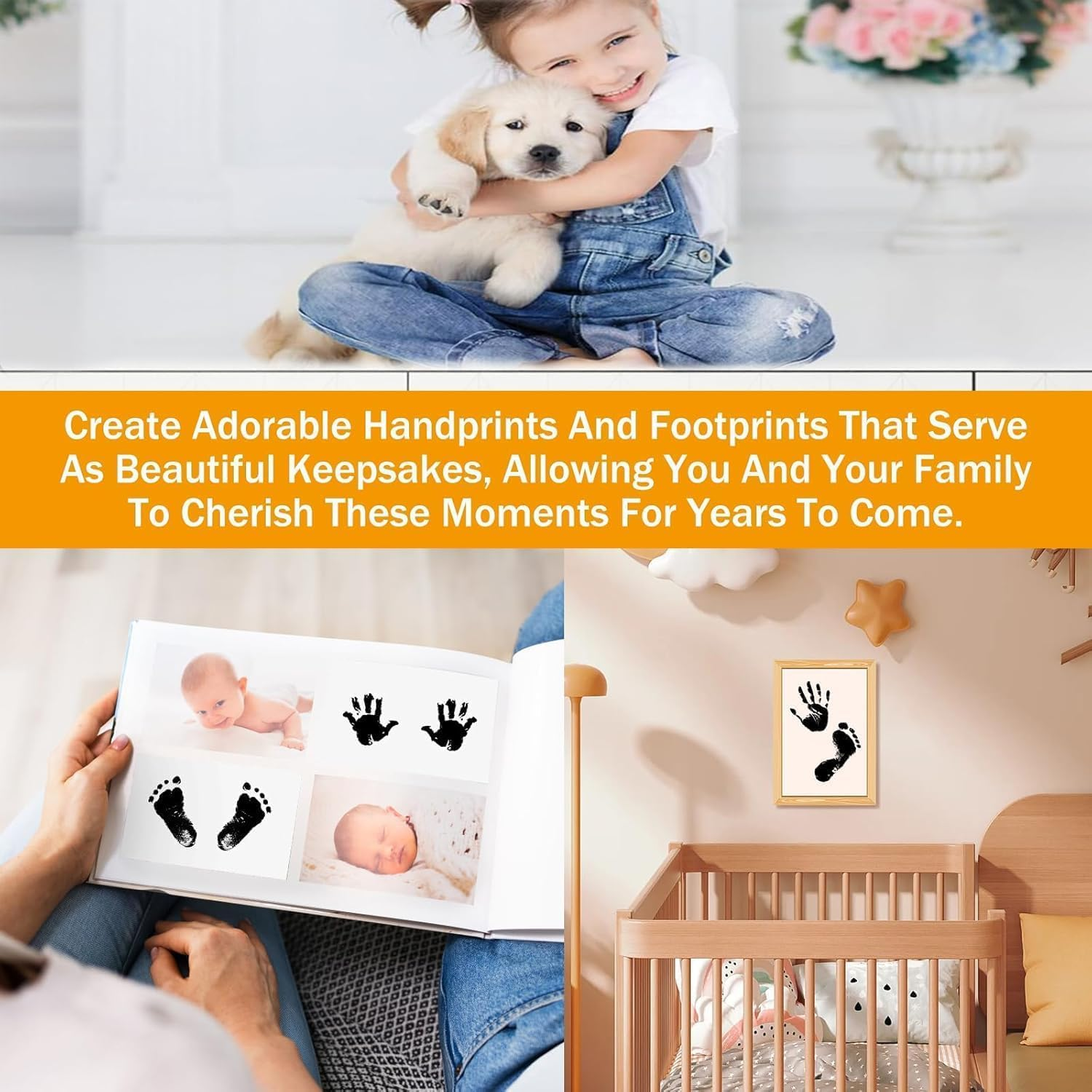 Inkless Hand and Footprint Kit, 8 Pads and 16 Impression Cards, Cleantouch for Keepsake, Dog Nose and Paw Print