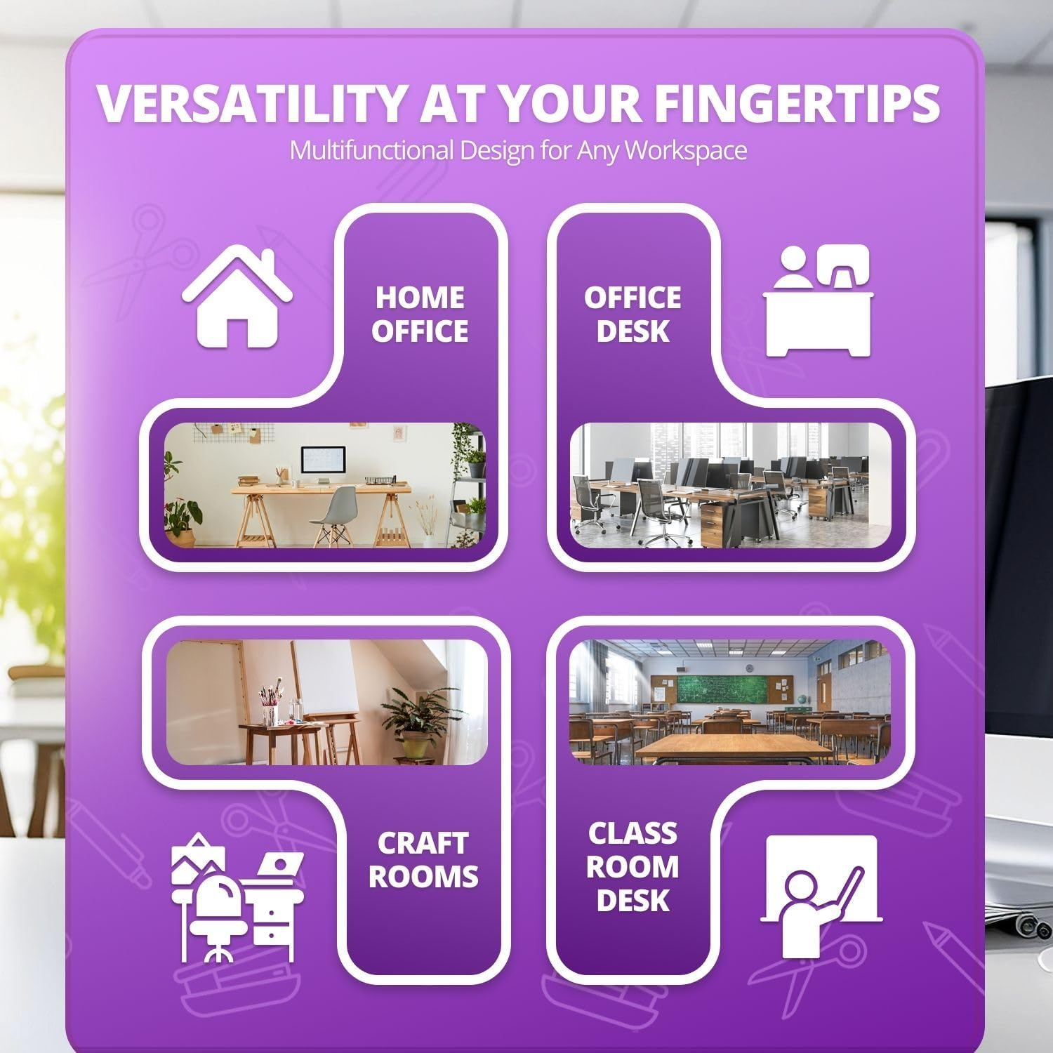 Flexzion Metal Mesh Office Supplies Organizer Caddy with 6 Compartments, Drawer and Pen Holder - Purple Desk Accessories Set for Women, Men, Students - Purple image number 6