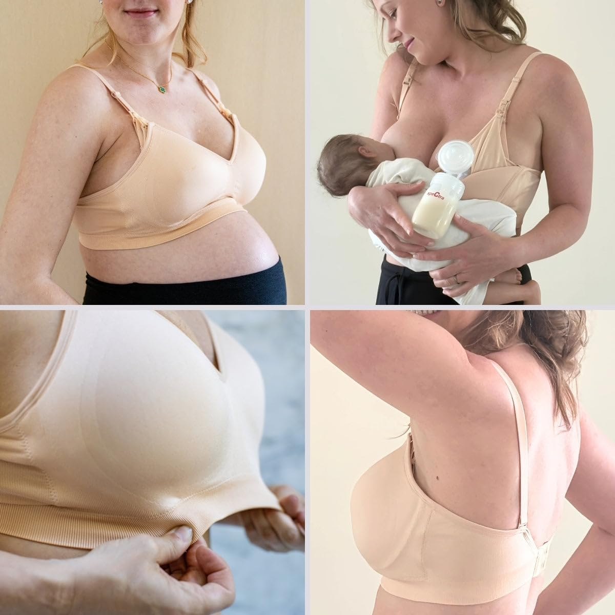 Supermom Hands Free Pumping and Nursing Bra - Hands Free Nursing Bra for Pumping - Breastfeeding Bras for Women, Sunkissed Rose - Seamless, Large image number 6