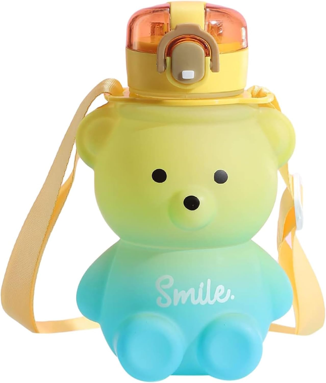 Yeanifeana Cute Teddy Bear Water Bottle 27Oz with Straw & Adjustable Strap, Bpa-Free Leakproof Portable Drinking Cup for Girls, School, Sports, Travel (Yellow) - Green image number 4