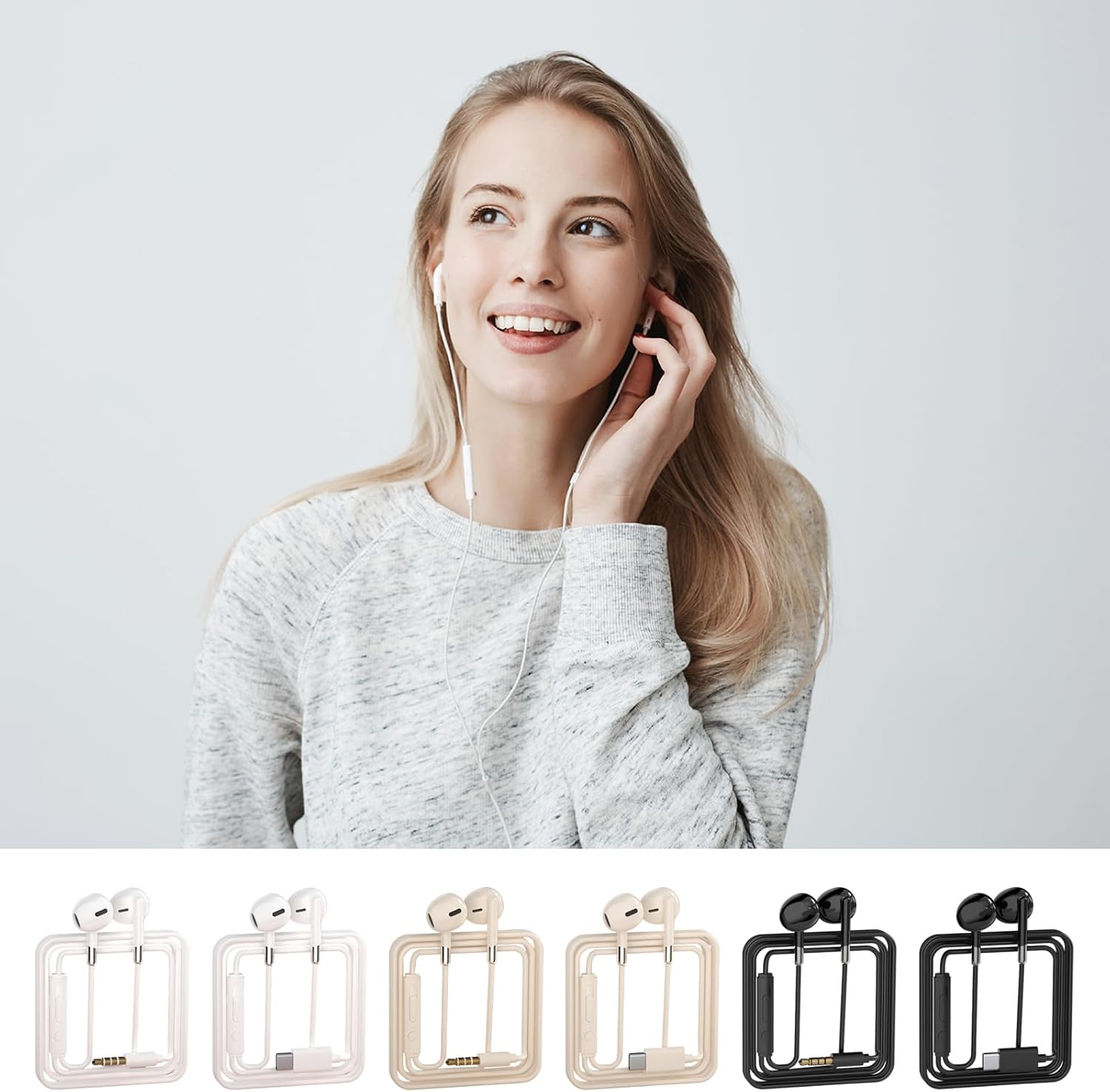 In-Ear Headphones with Built-In Mic & Cord Control, High-Fidelity Sound for Sports, Commuting, Office Use - Usb-C/3.5Mm Wired - Skin Color-3.5Mm image number 7