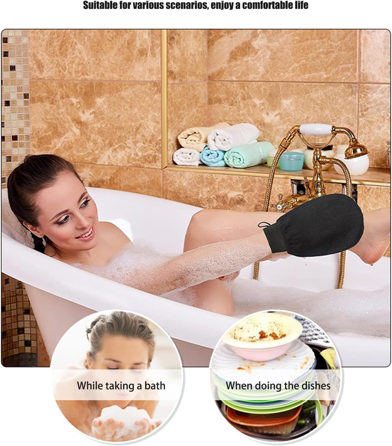 Xolixorium Exfoliating Glove Korean Exfoliating Mitt Body Scrubber for Dead Skin Removal before Self Tanning for Women and Men Black Pair image number 3