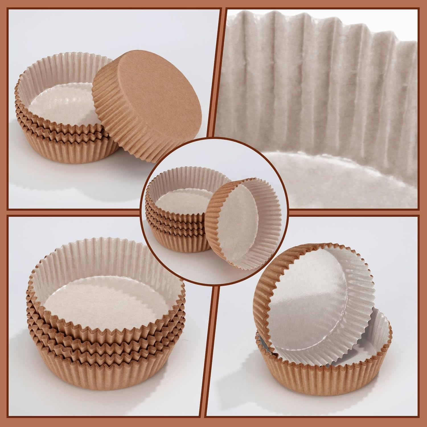 Uiifan Disposable round Cupcake Liners Paper Baking Cups Wrappers Cupcake Paper Microwave Oven Safe Bakeware Mold for Snacks Cakes(Natural,50 Pack) - 150, 3 Colors image number 3