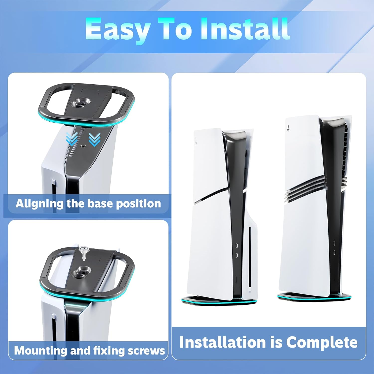 HONCAM Vertical Stand for PS5/PS5 Slim/Ps5 Pro Consoles, Playstation 5 Vertical Stand with 7 RGB Lights for PS5 Digital/Ps5 Disc, PS5 Slim Digital/Ps5 Slim Disc with Screw, Black image number 3