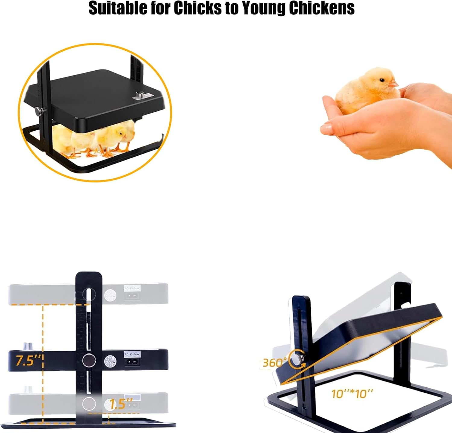 Chicken Cutlet Heater, Adjustable Height and Angle Chicken Cutlet Heating Plate, 10 "X 10" Angle Adjustable Chicken Heater, Suitable for Chicken Warming Pads for Ducklings, Quails, and Birds image number 3