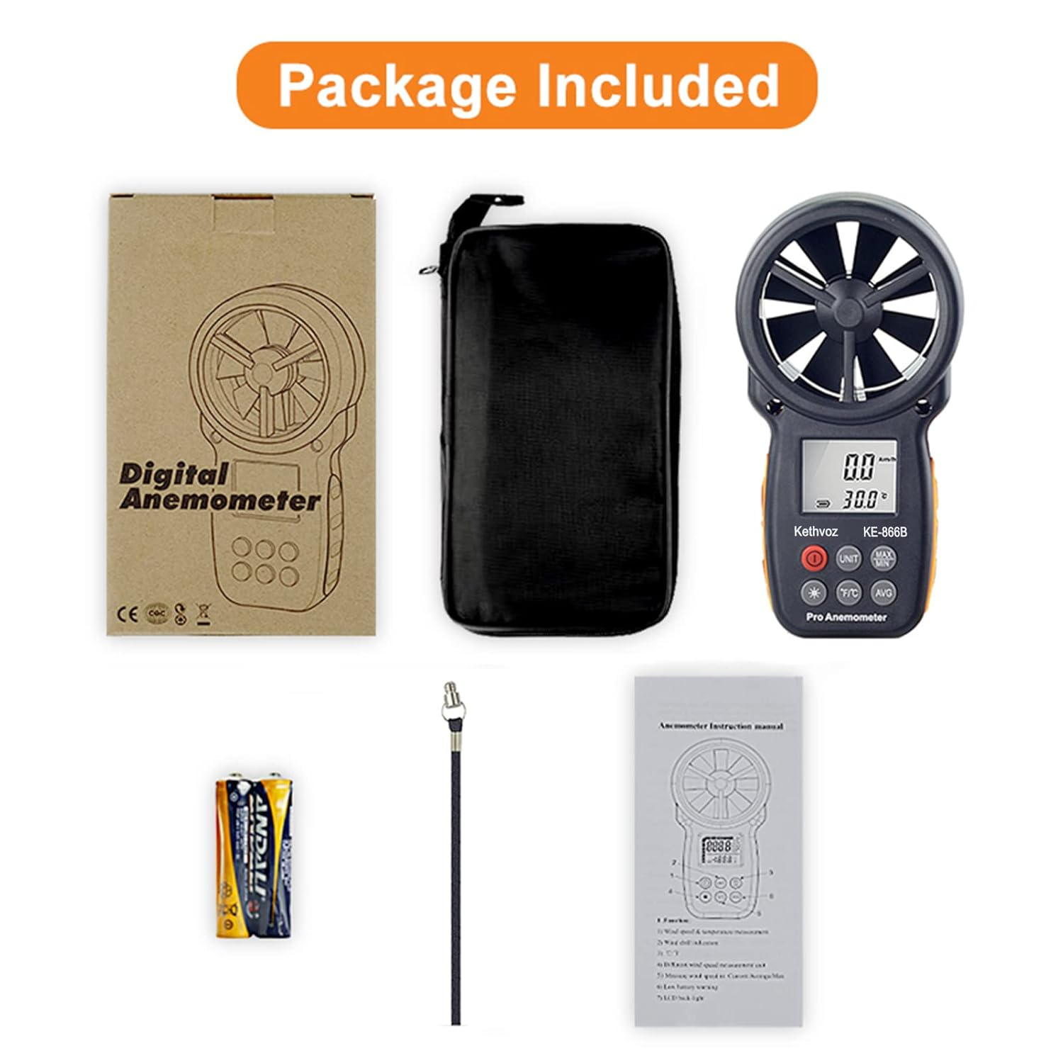 Handheld Anemometer Digital Wind Speed Meter, Kethvoz Windspeed Gauge Anemometro Measure Air Flow Velocity Check Wind Temp for HVAC Dust Collection Drone Flying Sailing Hunting image number 5