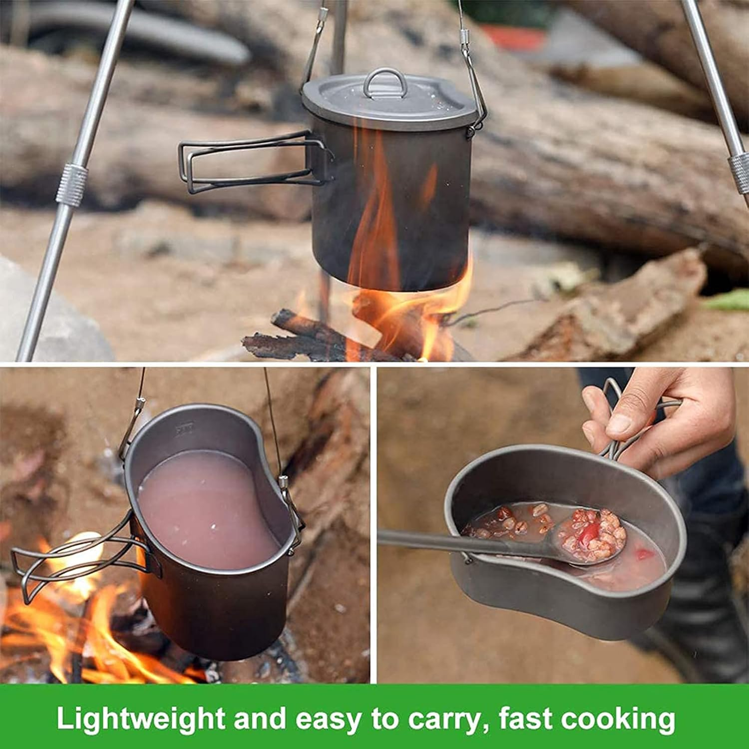 Titanium Canteen Mess Kit Lunch with Foldable Handle Hanging Ring Portable for Outdoor Camping Hiking image number 5