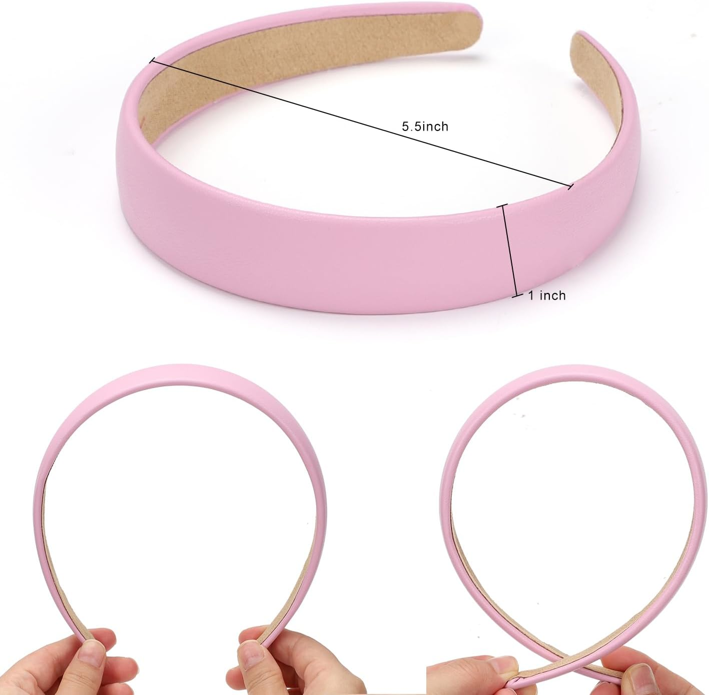 Wantgor 1 Inch PU Leather Headband, Wide Padded Hairband Fashion Hair Bands Cute Womens Headbands Holiday DIY Hair Accessories (Pink) - Pink image number 3