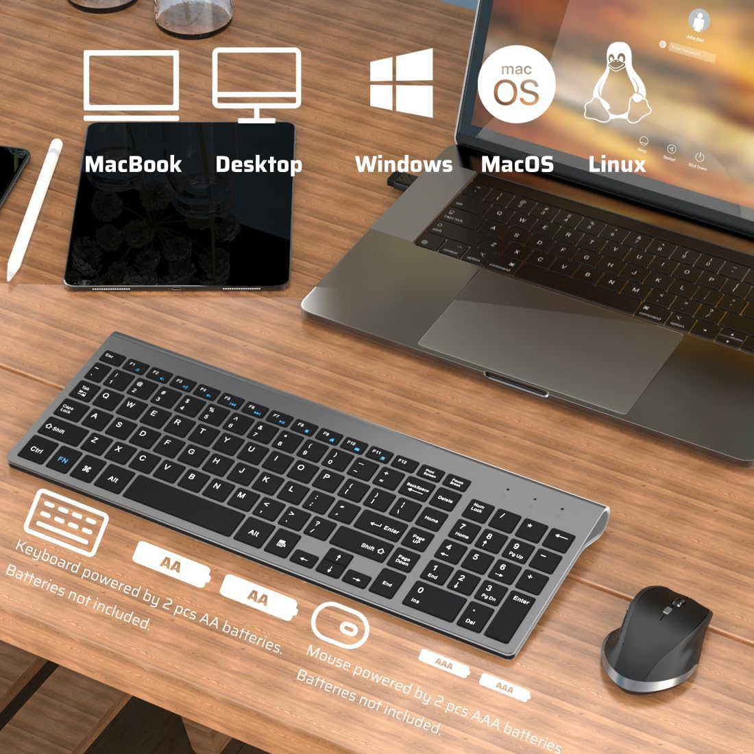 Wireless Keyboard and Mouse Combo Slim Wireless Keyboard with Numpad and Ergonomic 2400 DPI Mouse for Mac Windows image number 1