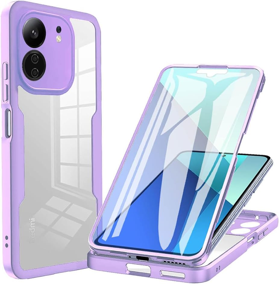 SEAHAI Clear Case for OPPO A5X 5G/4G, with Built-In Screen Protector 360&deg; Full Body Rugged Armor Heavy Duty Shockproof Silicone TPU Bumper Trasparent Cover - Purple