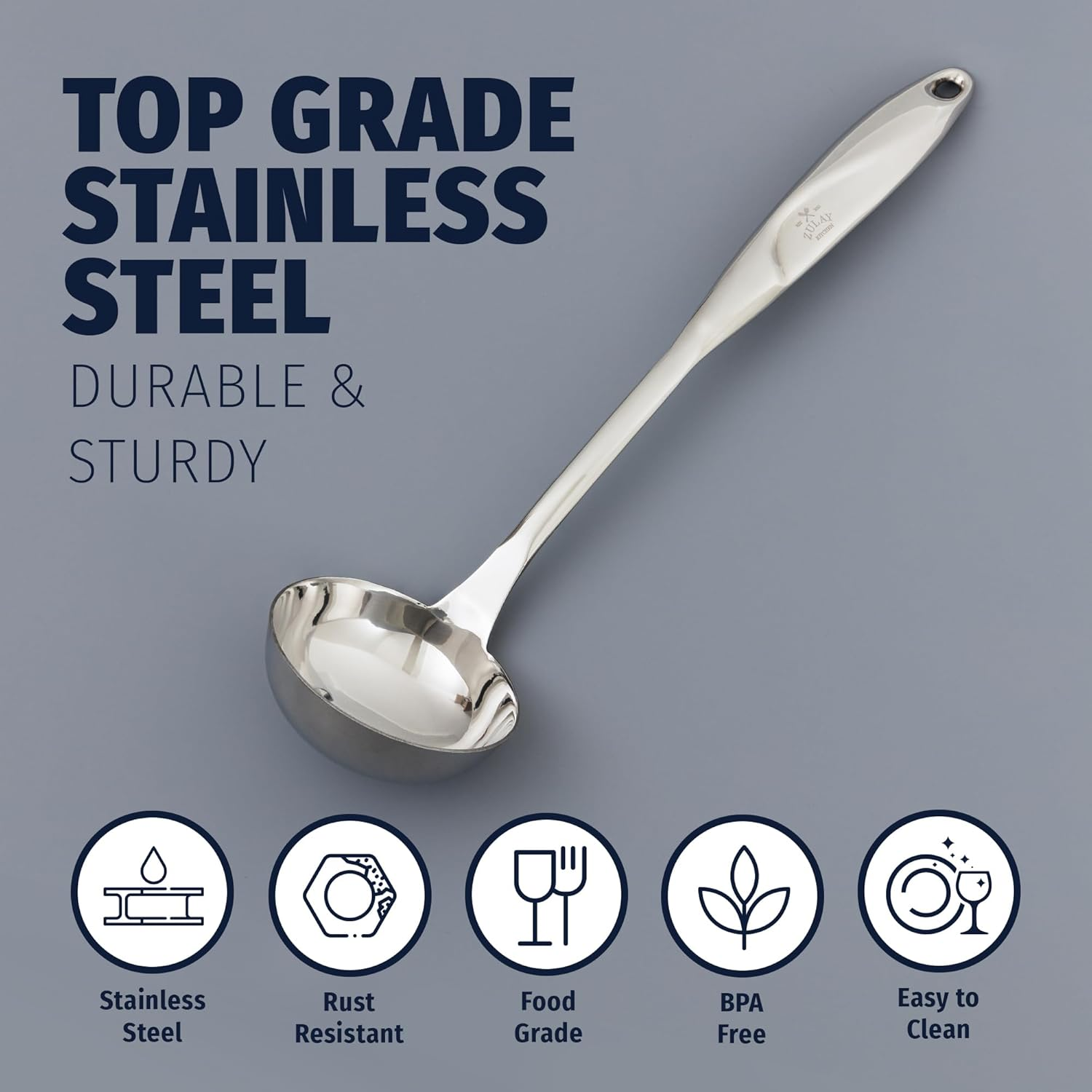 Zulay Premium 12 Inch Stainless Steel Ladle with Comfortable Grip - Long Handle Soup Ladle with Ample Bowl Capacity Perfect for Stirring and Serving image number 1
