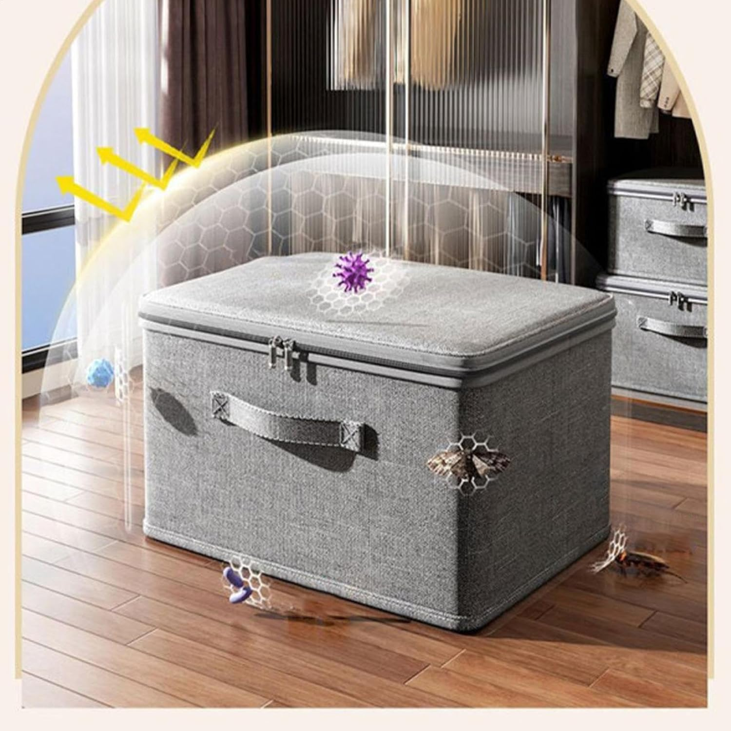 Gihioue Closet Quilt Organiser with Lid, 2 Large Storage Boxes with Zip Lid, Cupboard Basket with Handles for Organising Toys and Clothes image number 5