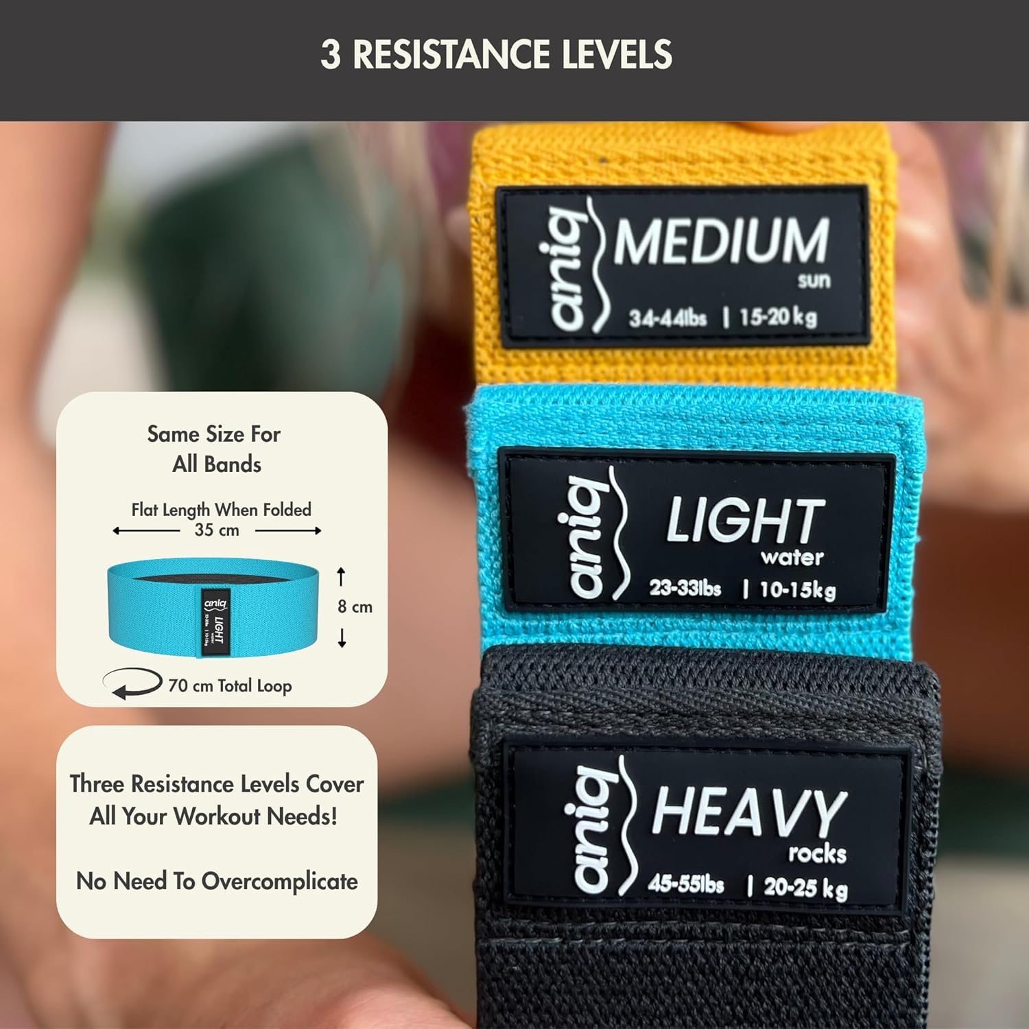 Fabric Resistance Bands Set for Women & Men &ndash; Non-Slip Booty Bands for Legs & Glutes &ndash; Includes Headband & Workout Guide & E-Guide &ndash; Ideal for Yoga, Pilates & Home Workouts by ANIQ&trade; image number 4