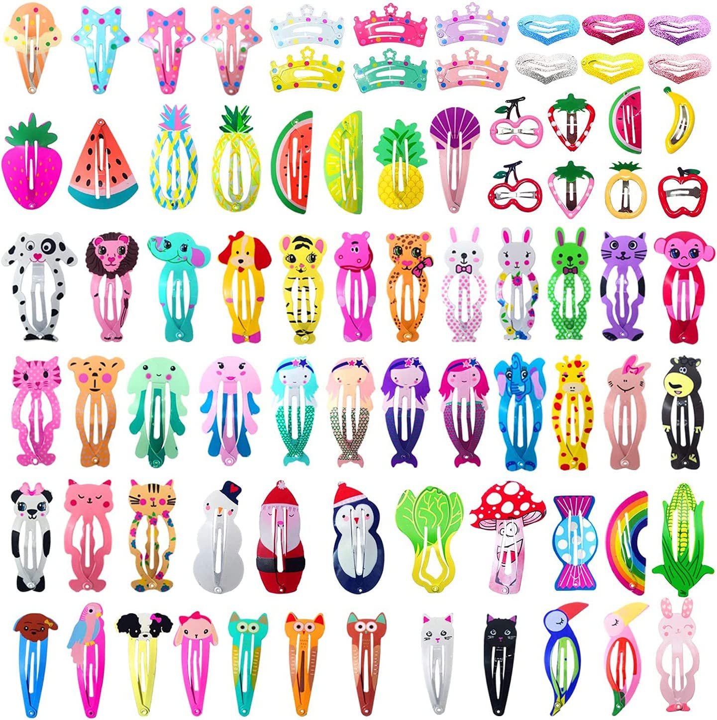 Girls Hair Clips Toddlerbarrettes, 80 Pcs Lovely Animal Fruit Printed Pattern Metal Snap Hair Clips Cartoon Design Hairpins for Kids Teens Pets (Cartoon Animal) image number 4