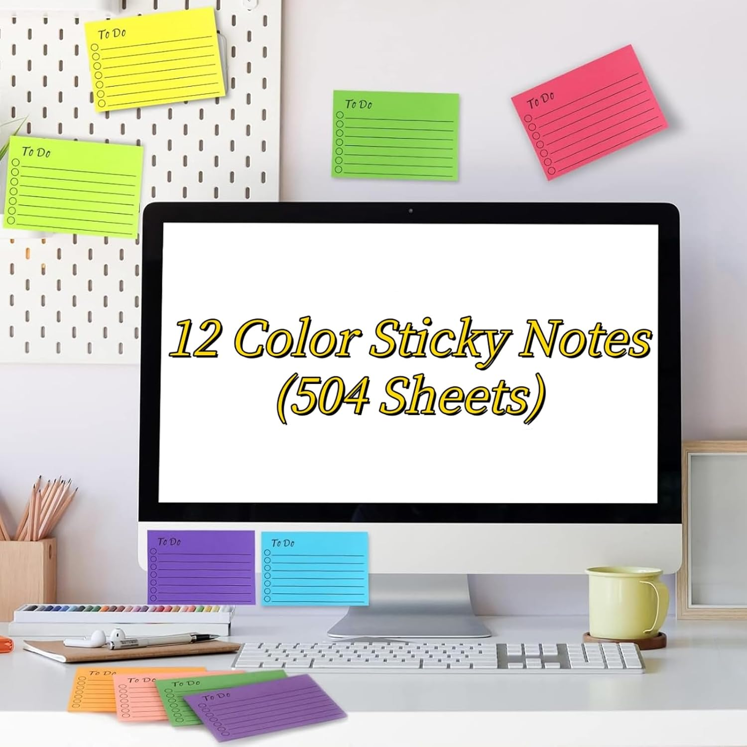 MAIHUO 504 Sheets to Do Post It Notes,To Do List Sticky Note,12 Color Notepad,Post It Note Tags
