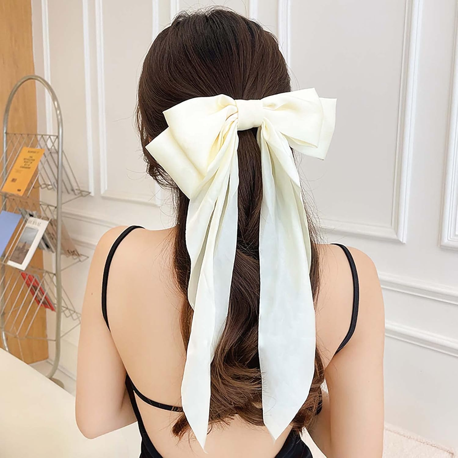 Dinghaole 4 Bow Hair Clips Women Hair Bow Crocodile Clip Hair Clip Satin Hair Bow (Red, Pink, Beige, Black) image number 5