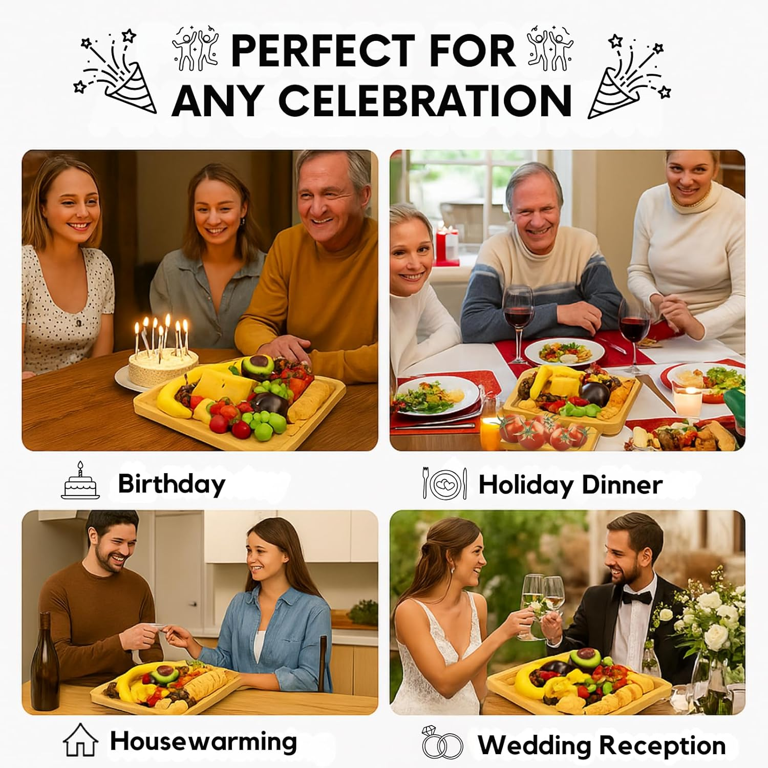 Premium Bamboo Cheese Board Gift Set Large Charcuterie Board with Slide-Out Drawer, Stainless Steel Knives & Accessories Ideal Gift - Housewarming, Weddings, Parties Present for Wife, Mum image number 5