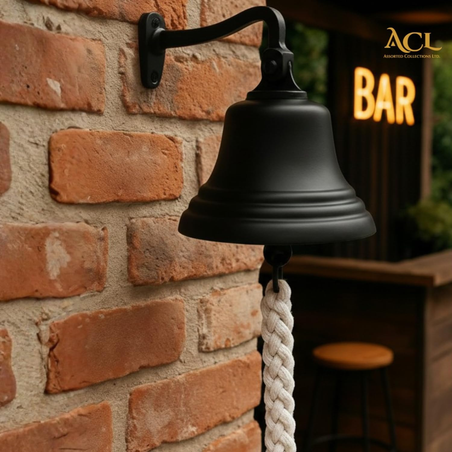 Assorted Collection Last Order Bell - Bar Accessories for Home Pub Handbell Wall Mounted Barbell Nautical Decorations &ndash; Unique Black Bell with Crisp Loud Sound Ideal for Christmas, Reception, Pubs 6" image number 5